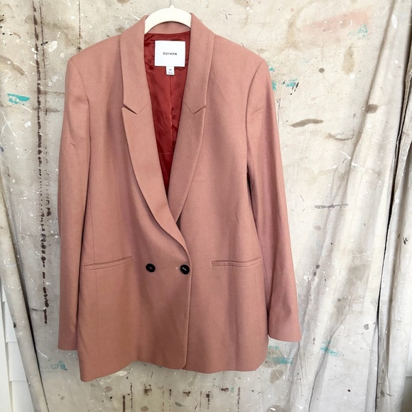 Cuyana Wool Blend Double Breasted Blazer, Pink Dusty Rose - Picture 2 of 5